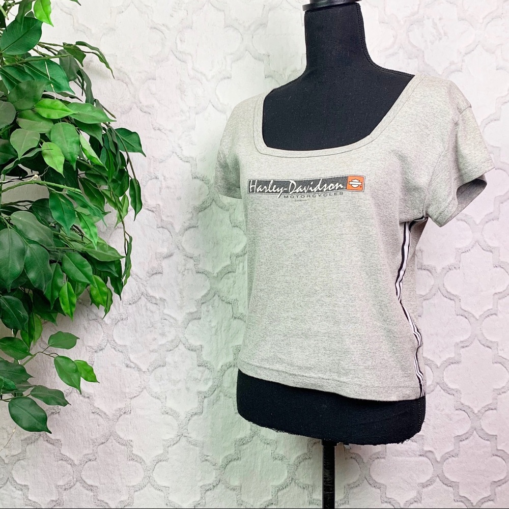 Harley-Davidson Early 2000s Grey Square Neck Tee